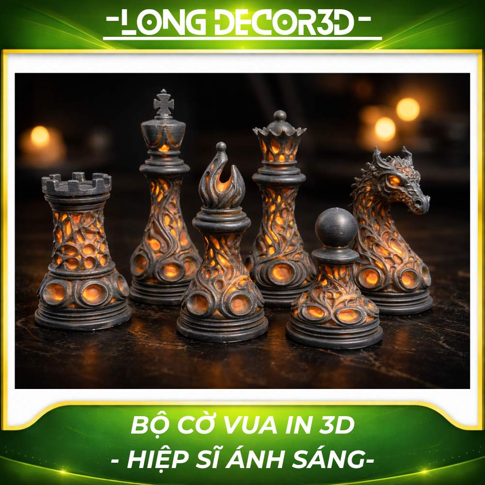 Bộ cờ vua in 3D hiệp sĩ ánh sáng Long Decor3D